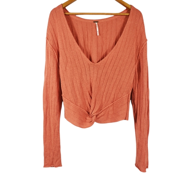 Free People Got Me Twisted V-neck Sweater Top Rusty Orange Size M - Picture 4 of 15